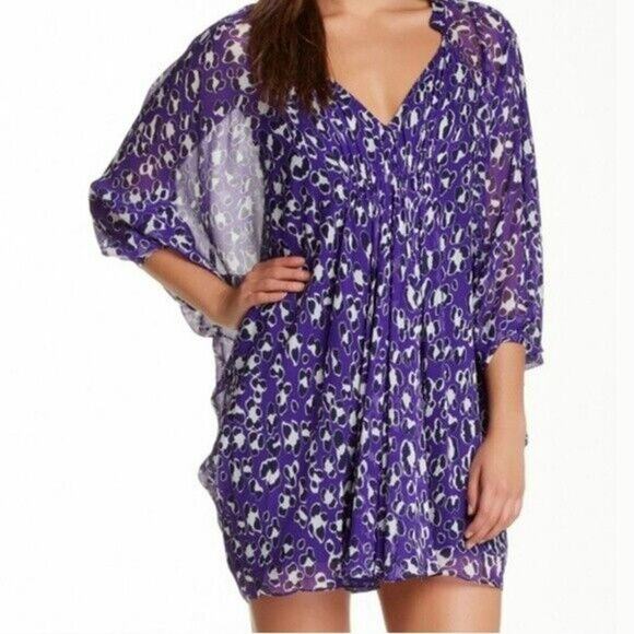 Diane Von Furstenberg Fleurette Silk Dress Size 8 Purple Navy Animal Print - Picture 1 of 14